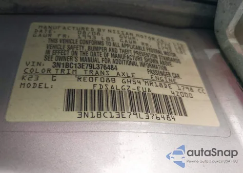 2009 Nissan Versa 1.8Sl из США, поврежденный, VIN 3N1BC13E79L376484